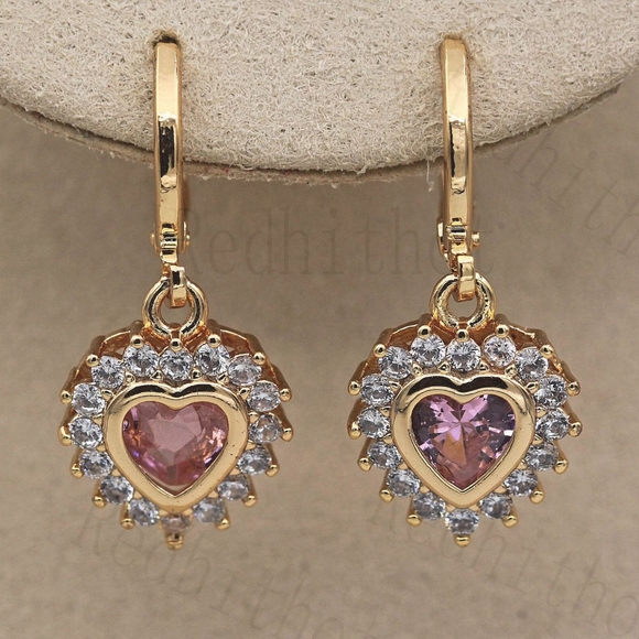 18kt Gold Filled Pink Topaz Heart Earrings - Picture 4 of 4